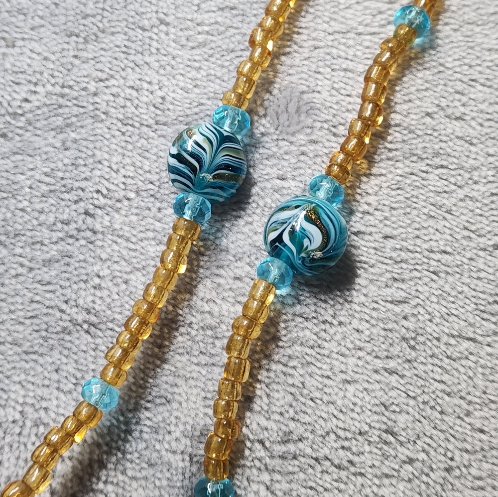 Blue and Gold Glass Beaded Necklace - Picture 5 of 5